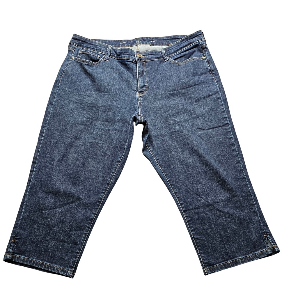 St. John's Bay Capri Jeans Women's 20W Blue Denim Stretch Ankle Slit Streetwear